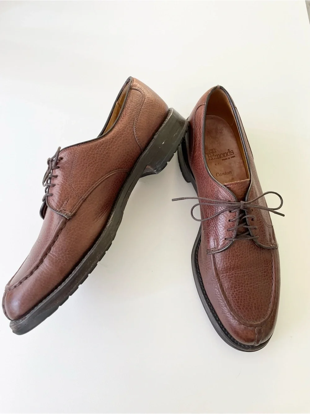 Allen Edmonds Canton Derby Shoes in Pebble Leather Brown sz 9 B Vibram